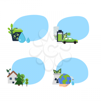 Vector set of stickers with place for text with ecology flat icons illustration