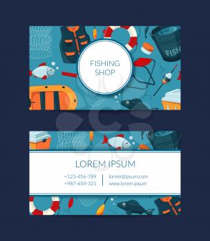 Vector business card of set template for fishing equipment shop illustration