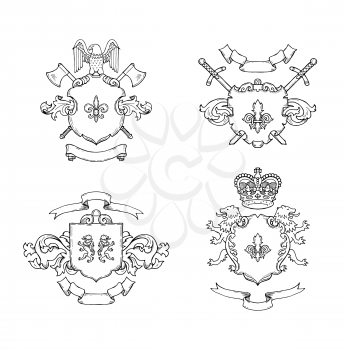 Vector hand drawn heraldics emblem of set illustration isolated on white