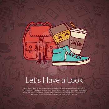 Vector hipster doodle icons background with place for text illustration