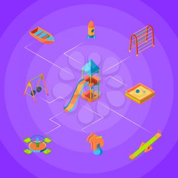 Vector isometric 3d playground objects of set infographic concept illustration