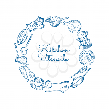 Vector kitchen utensils in circle form with place for text in center illustration