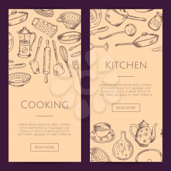Vector vertical web banners of set illustration with hand drawn kitchen utensils