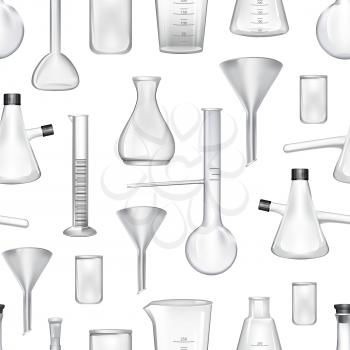 Vector pattern or background illustration with chemical laboratory glass tubes on white