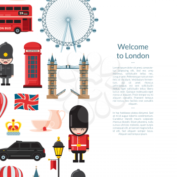 Vector cartoon London sights and objects background with place for text illustration