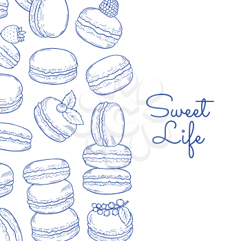 Vector banner and poster background with hand drawn macaroons and place for text illustration