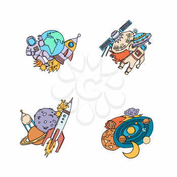 Vector hand drawn space elements piles set illustration isolated on white