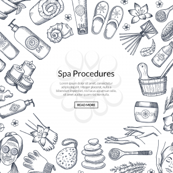 Vector hand drawn spa elements background with round place for text illustration