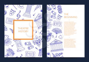 Vector doodle theatre elements card, flyer or brochure template for talent agency or acting classes illustration