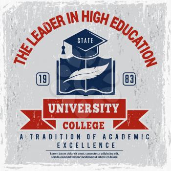 College poster. University identity placard school vector picture with place for text. University and college education, study educational illustration