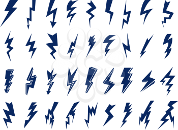 Electrical symbols. Thunder flashes storming bolt electric flash vector logos. Thunder shock, flash power storm illustration