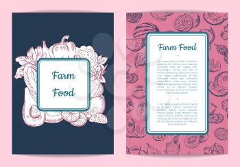 Vector handdrawn fruits and vegetables card, brochure flyer and poster template illustration