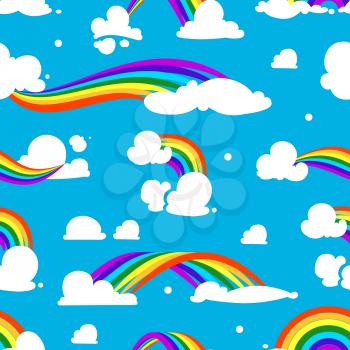 Seamless pattern with clouds and rainbow. Seamless background with rainbow colorful illustration