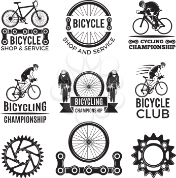 Labels set for biking club. Illustrations of freeride bicycles. Bike logo and emblem, sport extreme activity vector