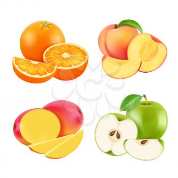 Vector illustrations of various fresh fruits. Realistic vector pictures. Fruit vitamin food, juicy and healthy sweet