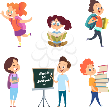 School childrens. Back to school characters. School education, girl and boy. Vector illustration