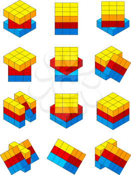 Rubiks cube. Various positions of isometric rubiks cube. Illustration of rubik cube, puzzle geometric block vector