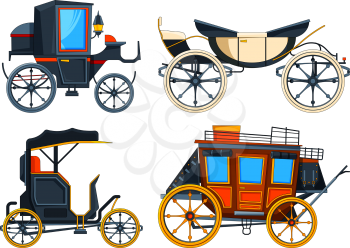 Retro transport carriage. Vector pictures of carriages. Collection of retro cart, chariot victorian illustration
