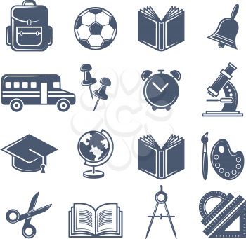 School symbols. Vector black icons set of school icons. Education and learning, teaching study illustration