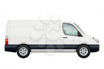 Mini van car. Side view of white minivan isolated on white. Vehicle minibus or wagon. Vector illustration