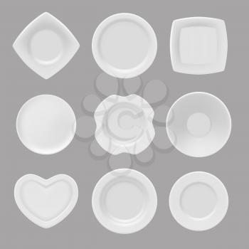 Vector dishware. Realistic pictures of various plates. Illustration of collection plate, dishware empty