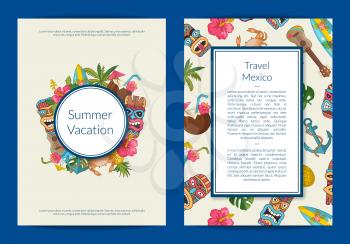 Vector cartoon summer travel elements card or flyer template illustration