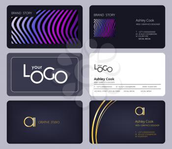 Business cards template. Corporate identity visiting cards with place for your text vector set isolated. Illustration of visiting business card, identity corporate personal