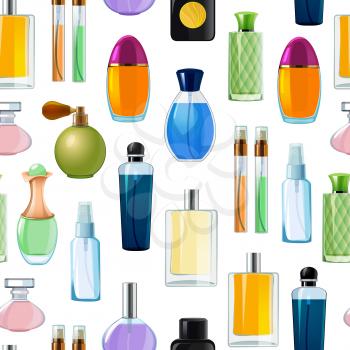 Vector perfume bottles pattern or background illustration. Perfume bottle glamour, fashion fragrance
