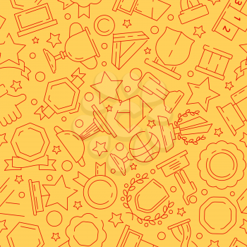 Trophy pattern. Sport winner rewards medal and cups textile texture vector seamless background thin line icons. Illustration of achievement and winner, success champion cup