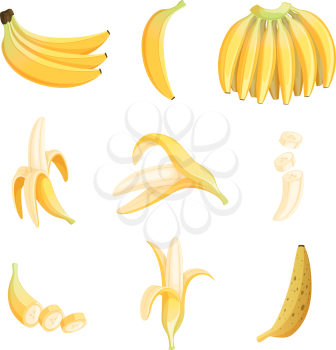 Banana cartoon. Fruits half appetizing dessert vector pictures collection. Illustration of banana sweet fruit, fresh ripe