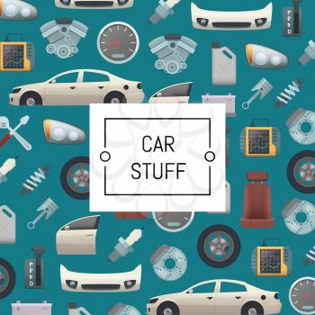 Vector set of car parts background illustration. Auto service repair, car stuff
