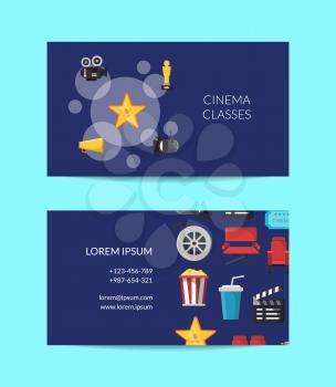Vector flat cinema icons business card template for talent agency or cinema school illustration