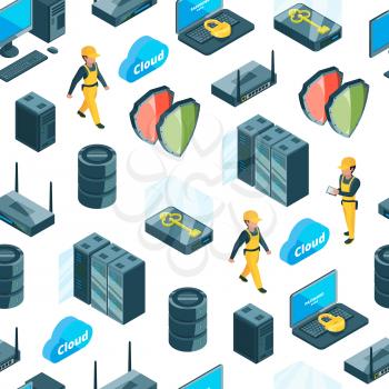 Vector electronic system of data center icons pattern or background illustration. Web network device