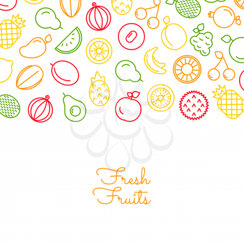 Vector color line fruits icons background on white with place for text illustration