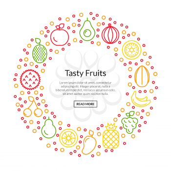 Vector line fruits icons in circle shape with place for text illustration isolated on white