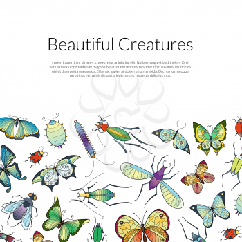Vector hand drawn insects background with place for text illustration