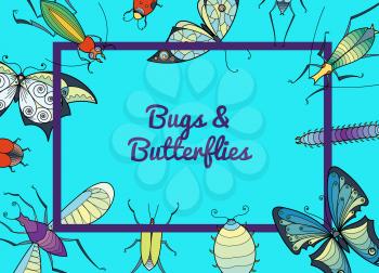 Banner and web poster vector hand drawn insects background with place for text illustration