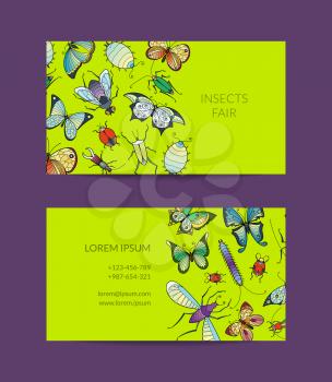 Vector hand drawn insects business card template for fair illustration