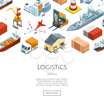 Vector isometric marine logistics and seaport background with place for text illustration