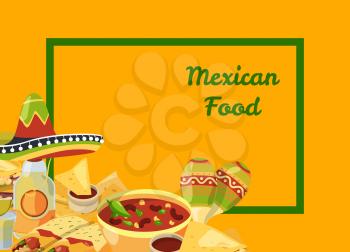 Vector cartoon mexican food background with place for text illustration. Web banner for website