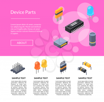 Vector isometric microchips and electronic parts icons landing page template illustration