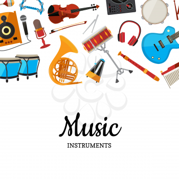 Vector cartoon musical instruments background with place for text illustration