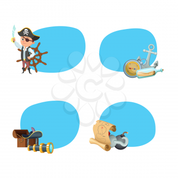 Vector cartoon sea pirates stickers with place for text set illustration