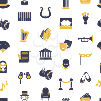 Vector flat theatre icons seamless pattern on white background illustration