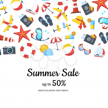 Vector travel elements background with place for text illustration. Summer sale poster