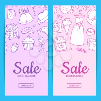 Vector doodle wedding elements sale web banner and poster page templates illustration