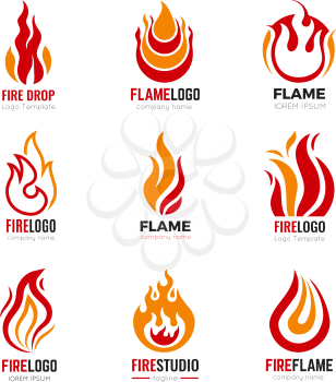 Flame logo. Burning fire graphic symbols for business identity vector collection. Illustration fire and burn logo, flame icon power