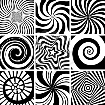 Hypnotic background. Circular swirl wallpaper spiral twist round shapes geometric abstract lines vector collection. Spiral and circular, hypnotic circle twist, illusion geometric abstract illustration