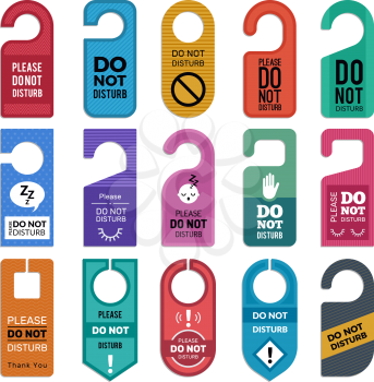 Do not disturb. Hotel handle door room symbols for vector illustrations. Badge color srt for hotel template, warning card