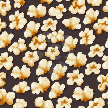 Popcorn seamless. Movie symbols popping hand fast snacks vector pattern for textile design projects. Snack food salty and sweet, crispy popcorn pattern illustration